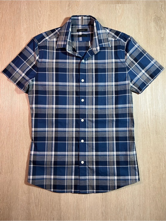 RW&CO. Other - RW&CO. Men’s Blue Plaid Short-Sleeve Button-Up Slim Fit Shirt -INK STAIN ON BACK